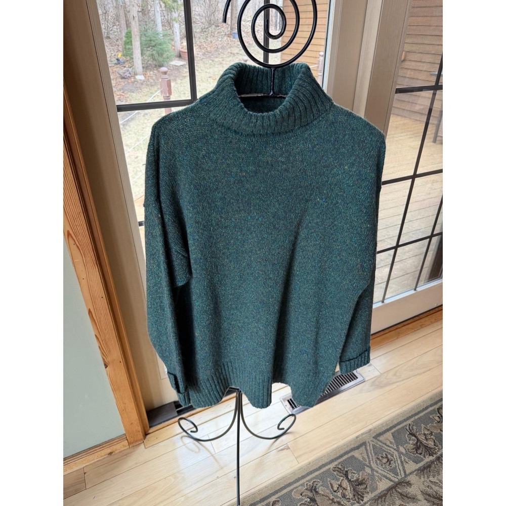 Express Tricot 100% Wool Green Donegal Confetti Fleck Oversize Turtleneck Sweate